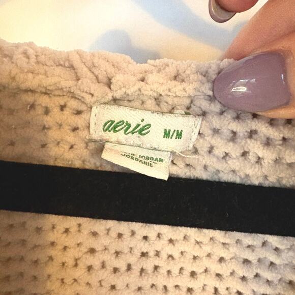 Aerie Crochet Chenille Cream Knit Hoodie Sweater Soft Cozy Oversized Boho Medium - Picture 14 of 14